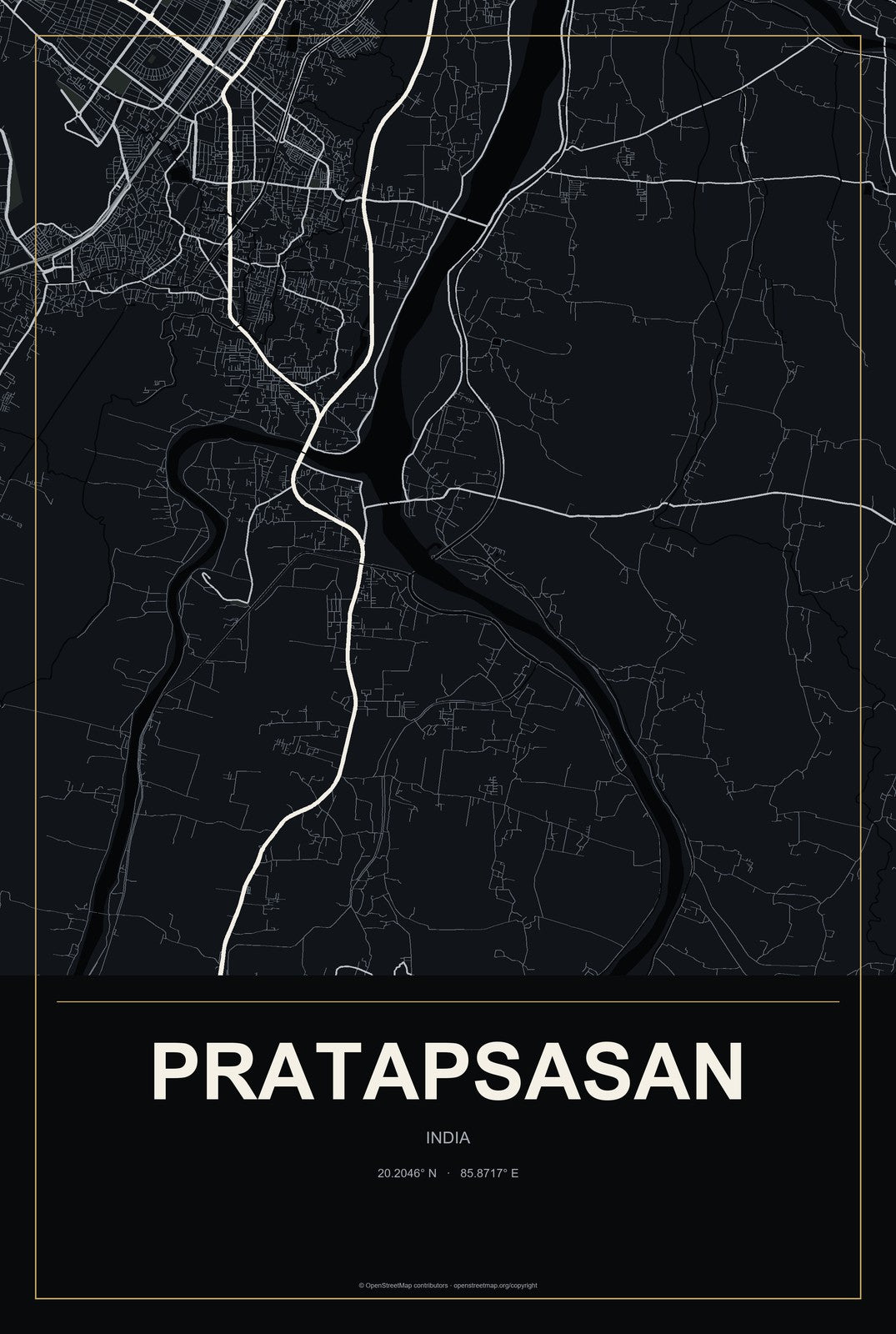 Pratapsasan, India City Map Aluminum Sign in Metropolitan Noir style