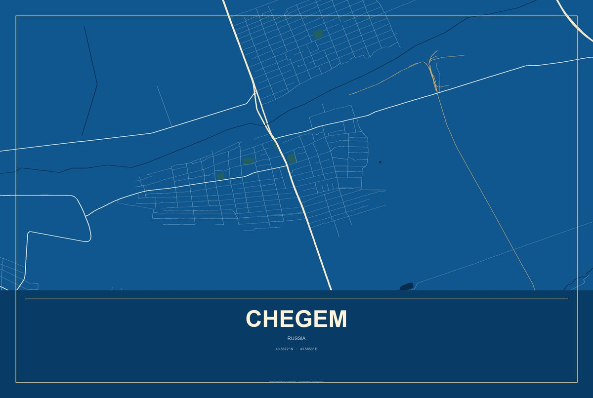 Chegem, Russia City Map Aluminum Sign in Harbor Cobalt style