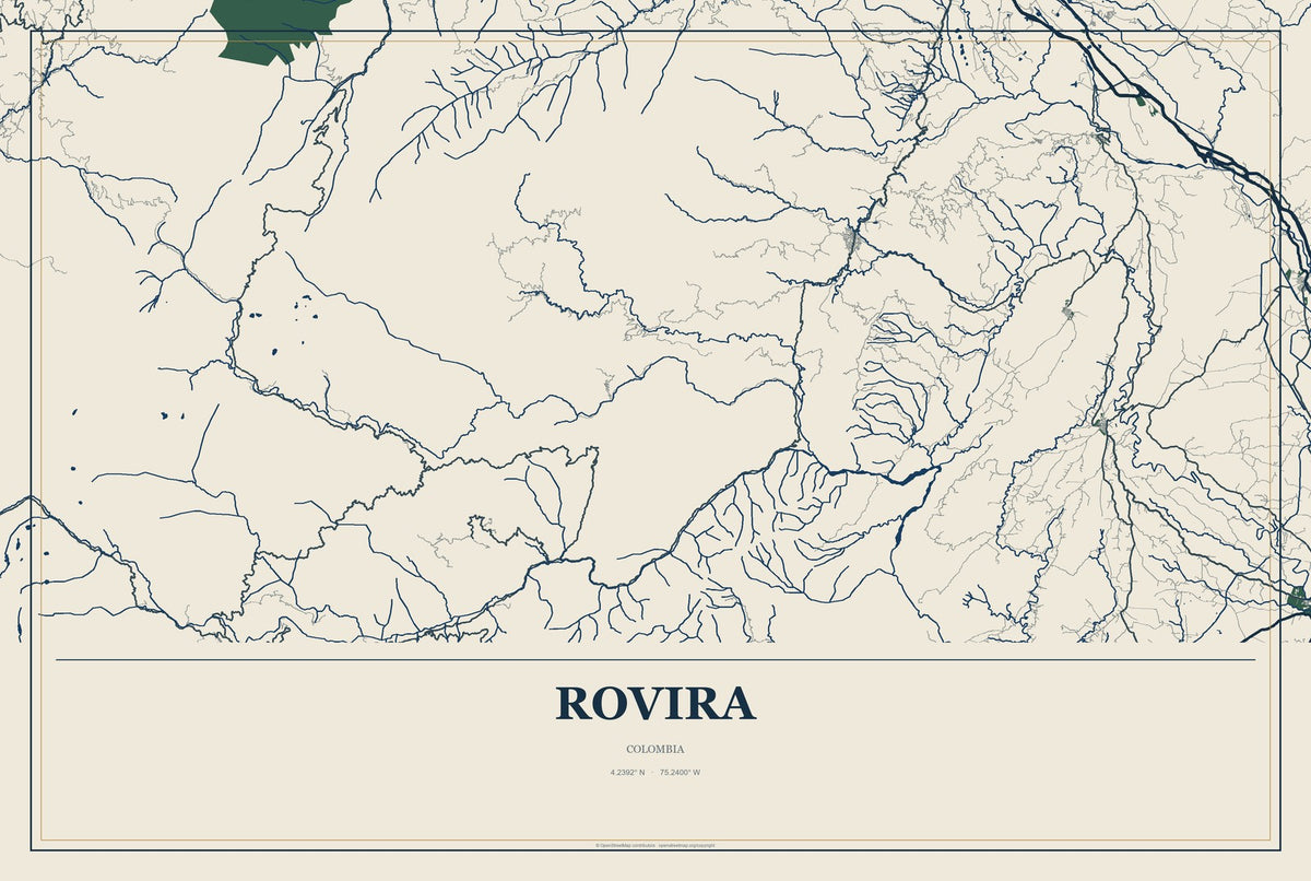 Rovira, Colombia City Map Aluminum Sign in Coastal Cutout style