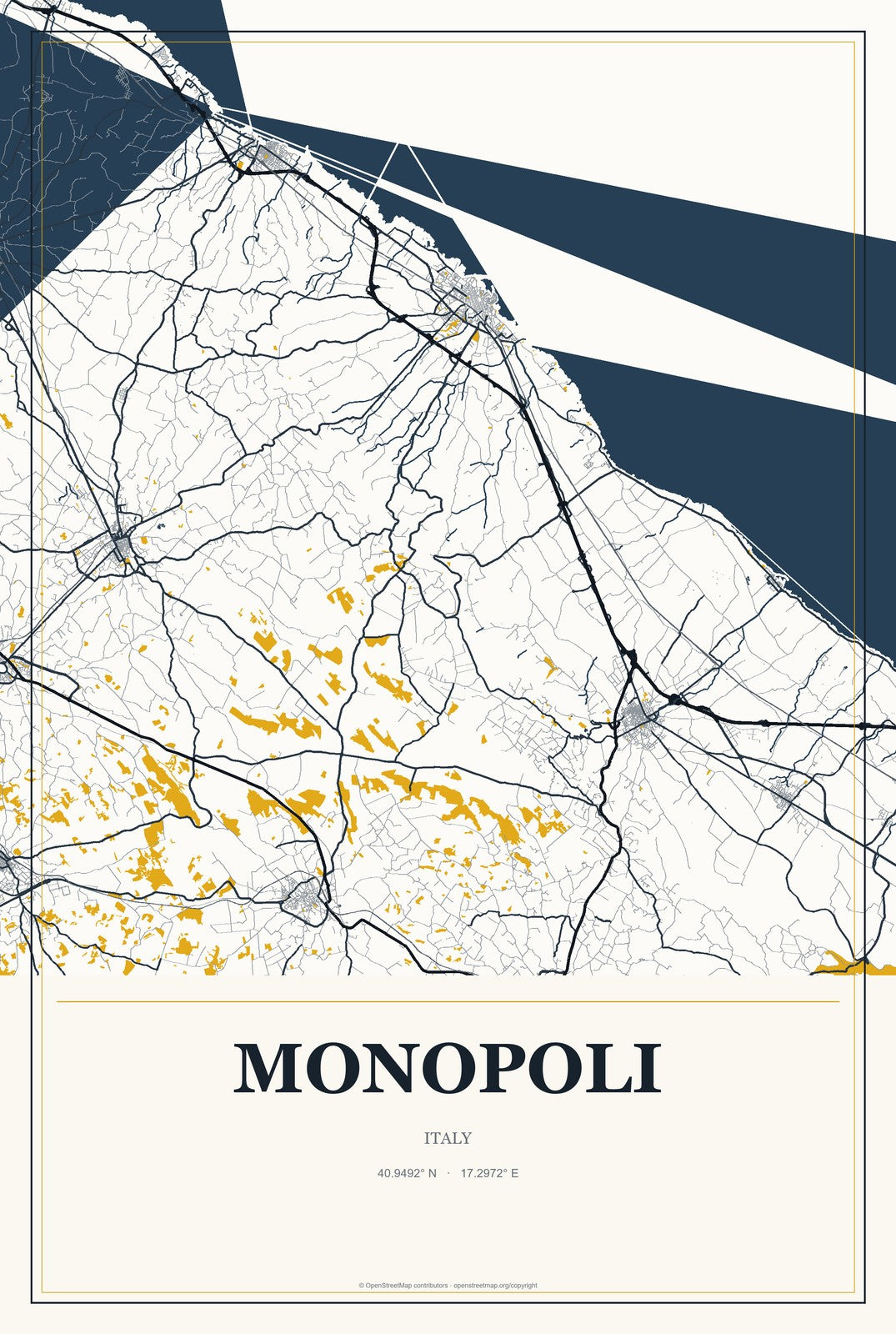 Monopoli, Italy City Map Aluminum Sign in Citrine Modern style