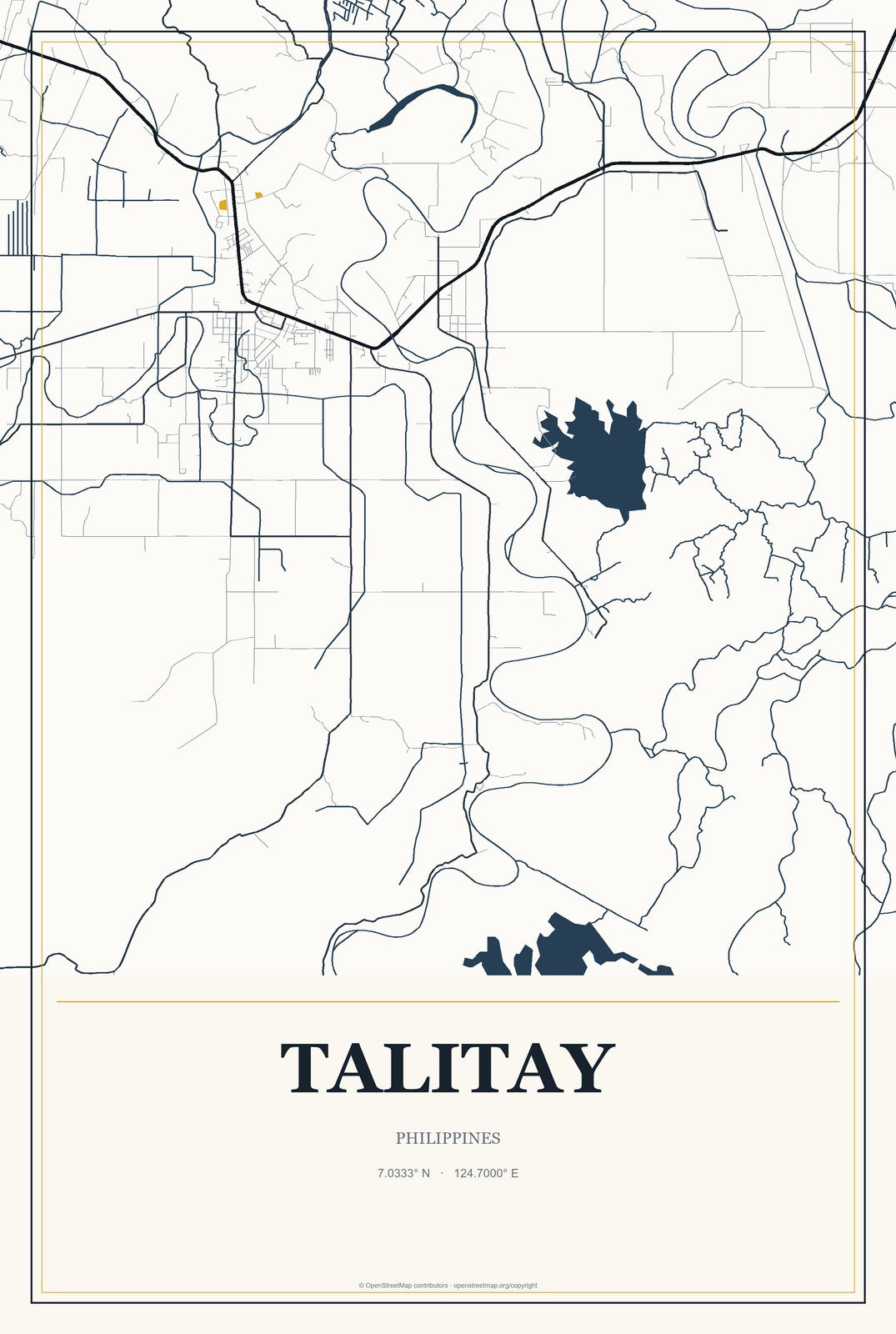 Talitay, Philippines City Map Aluminum Sign in Citrine Modern style