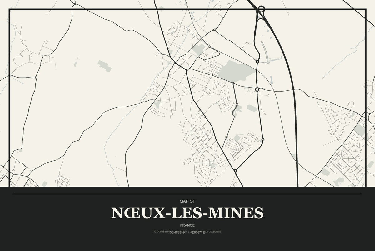 Nœux-les-Mines, France City Map Aluminum Sign in Museum Plaque style
