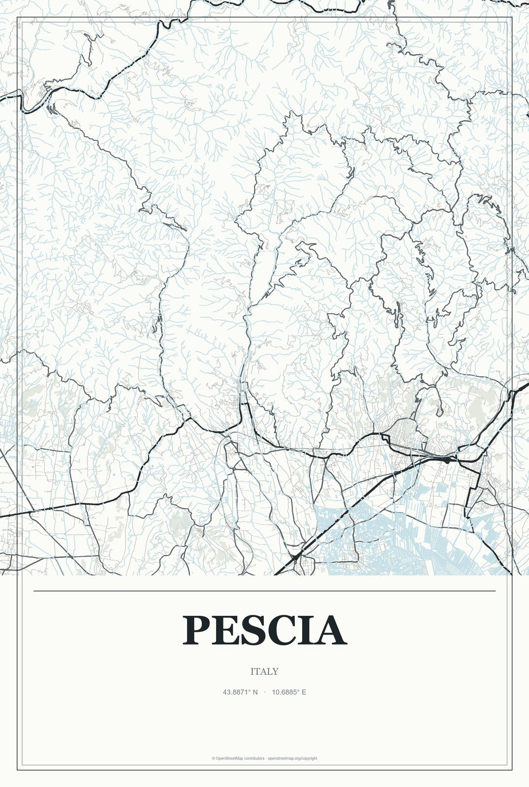 Pescia, Italy City Map Aluminum Sign in Gallery Air style