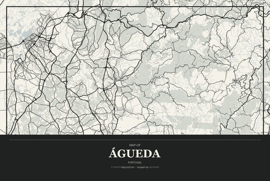 Águeda, Portugal City Map Aluminum Sign in Museum Plaque style