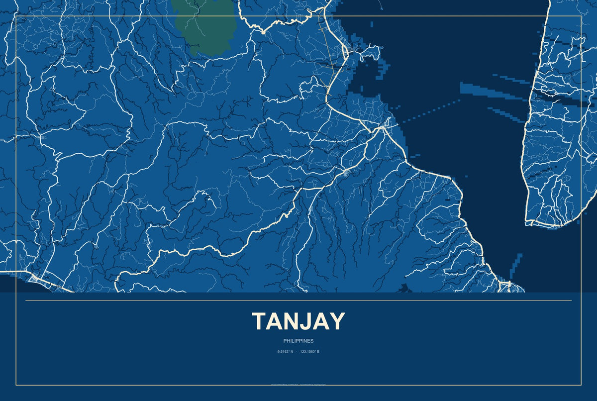 Tanjay, Philippines City Map Aluminum Sign in Harbor Cobalt style