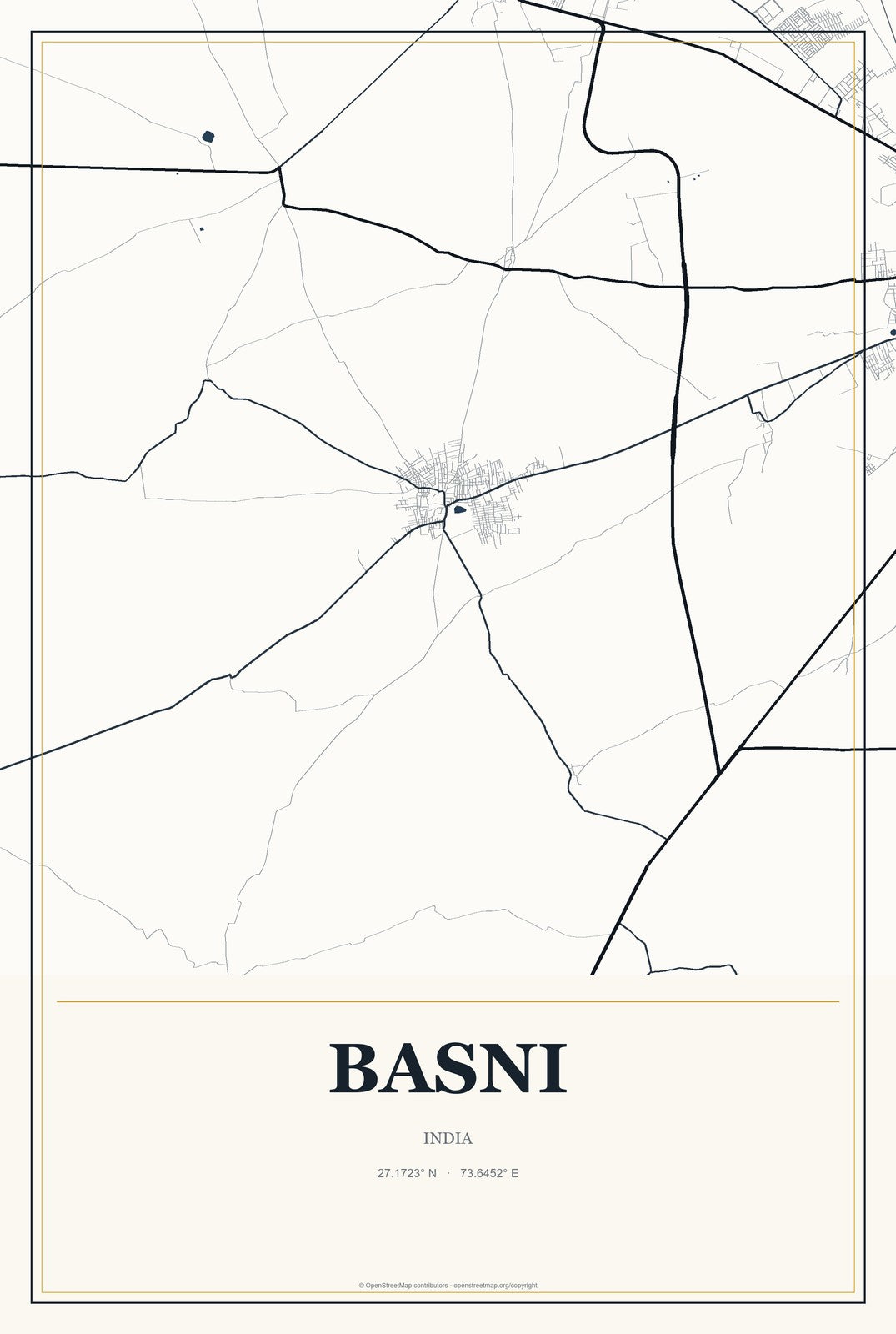 Basni, India City Map Aluminum Sign in Citrine Modern style
