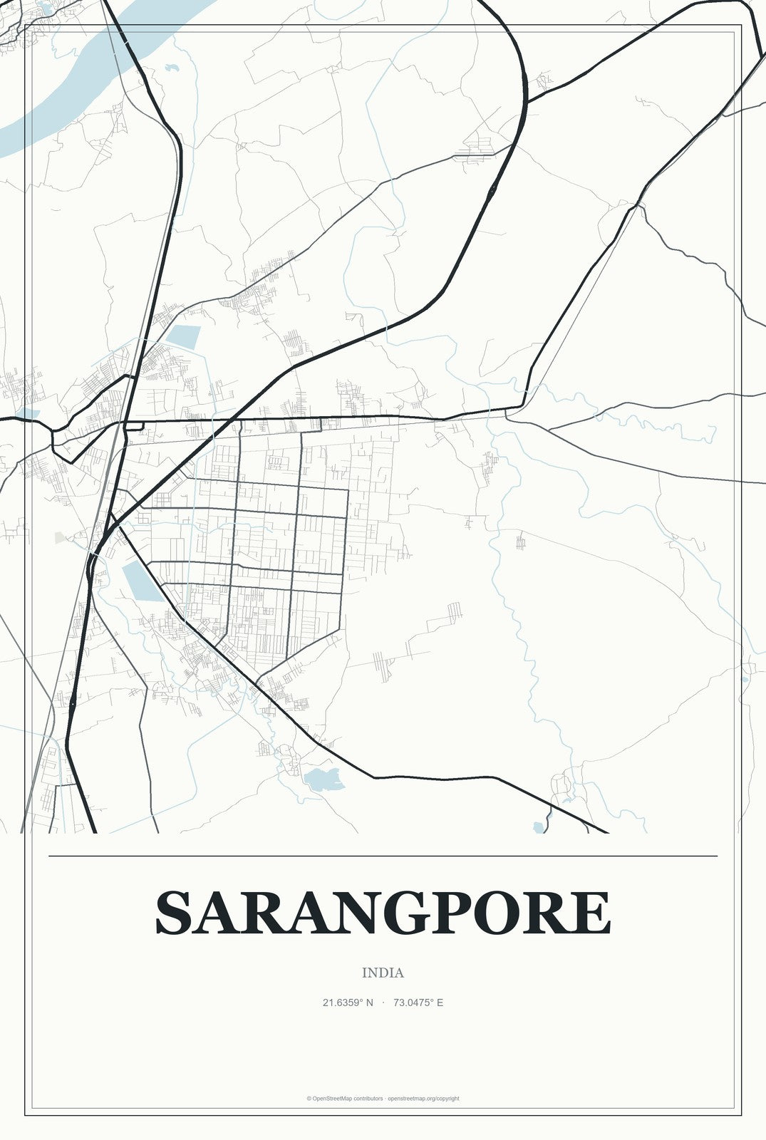 Sarangpore, India City Map Aluminum Sign in Gallery Air style