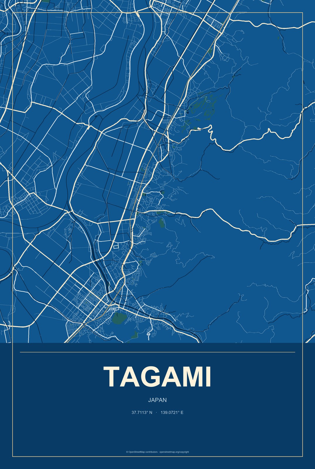 Tagami, Japan City Map Aluminum Sign in Harbor Cobalt style