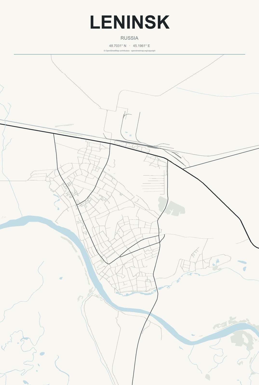Leninsk, Russia City Map Aluminum Sign in Headline Atlas style