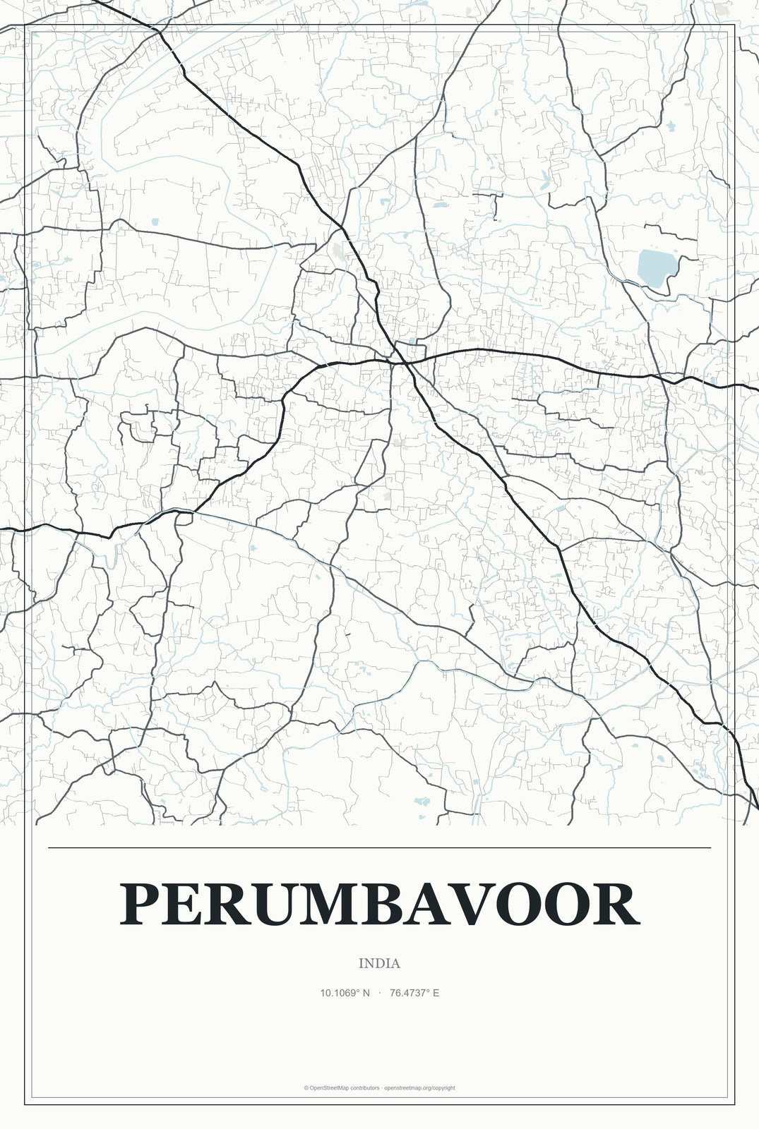 Perumbavoor, India City Map Aluminum Sign in Gallery Air style