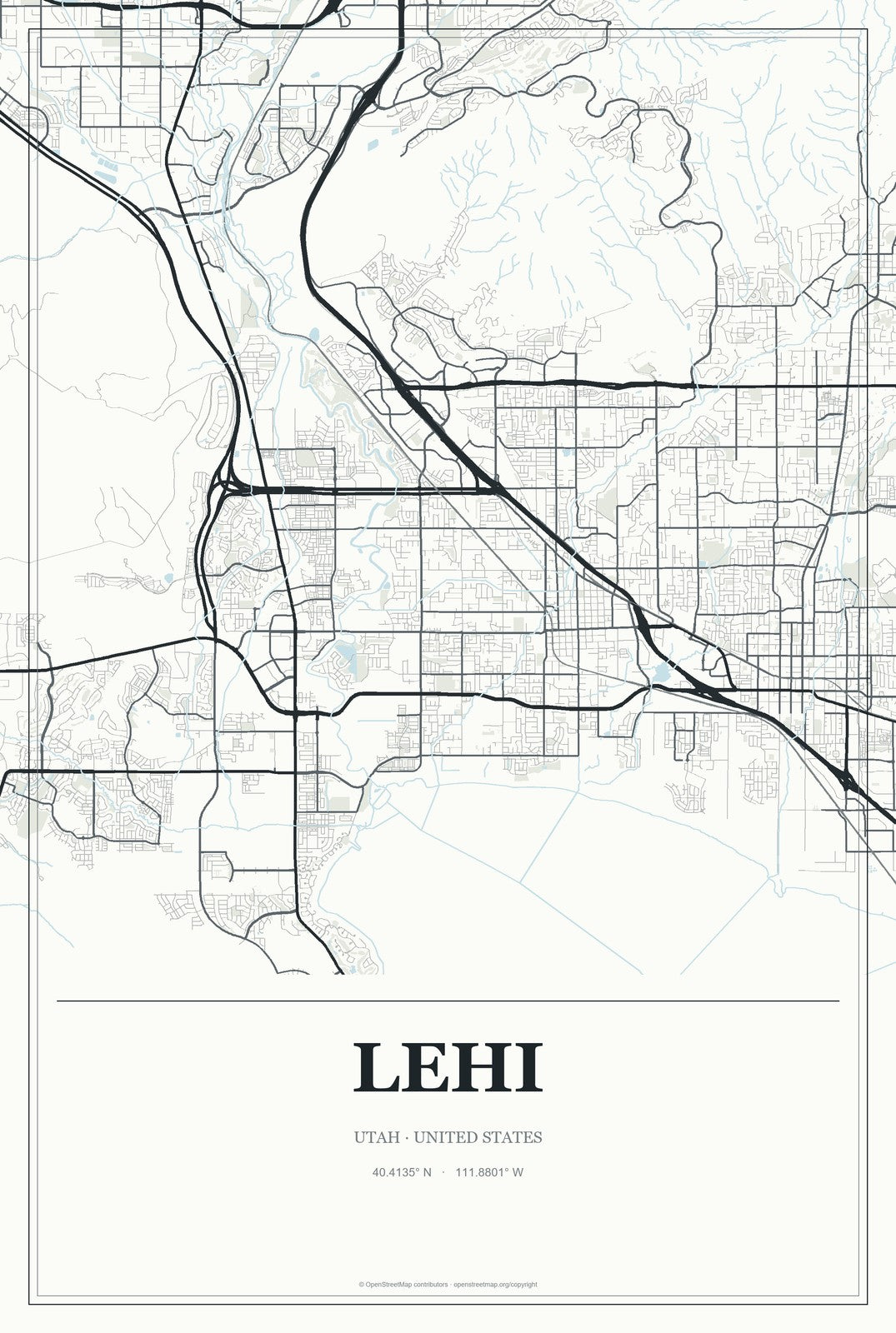Lehi, Utah City Map Aluminum Sign in Gallery Air style