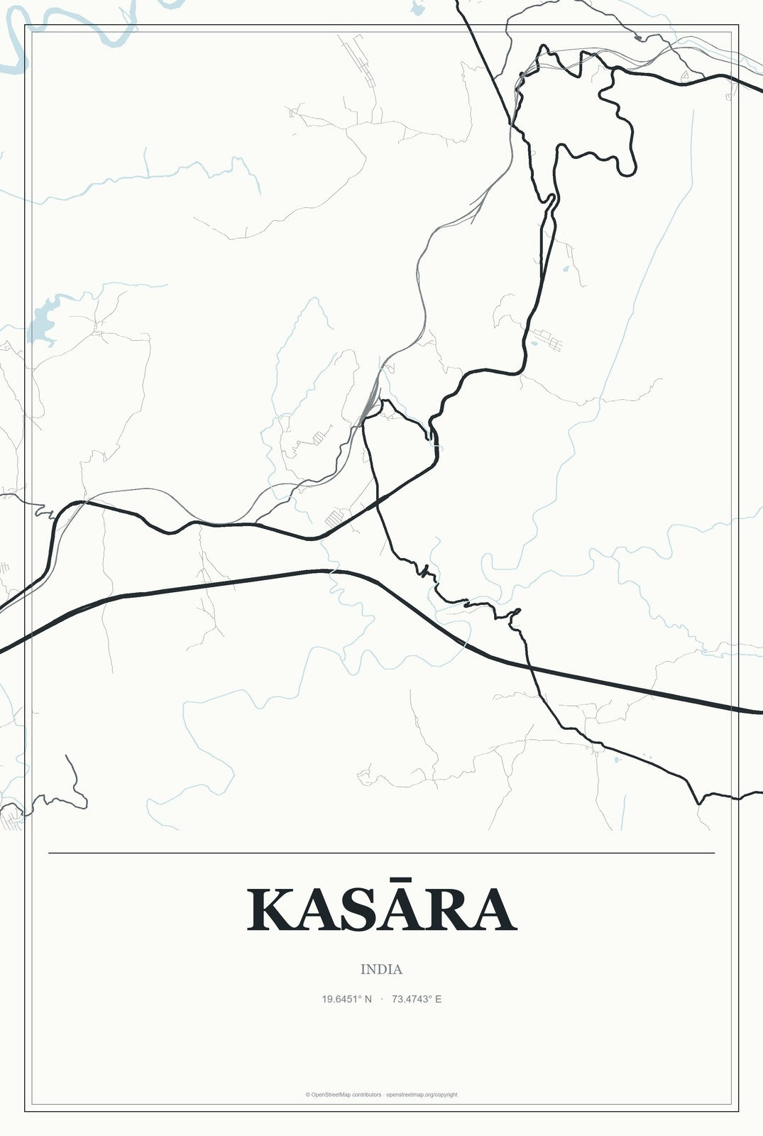 Kasāra, India City Map Aluminum Sign in Gallery Air style