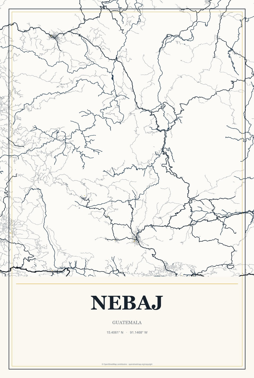 Nebaj, Guatemala City Map Aluminum Sign in Citrine Modern style