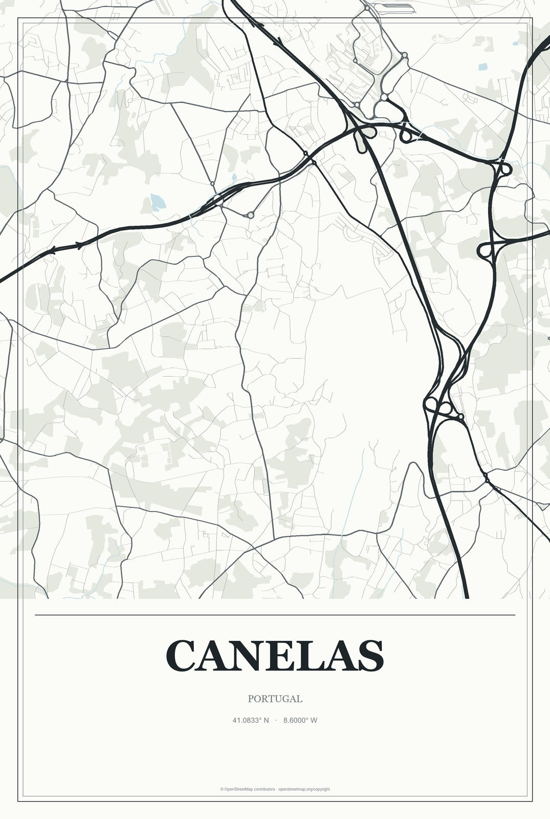Canelas, Portugal City Map Aluminum Sign in Gallery Air style