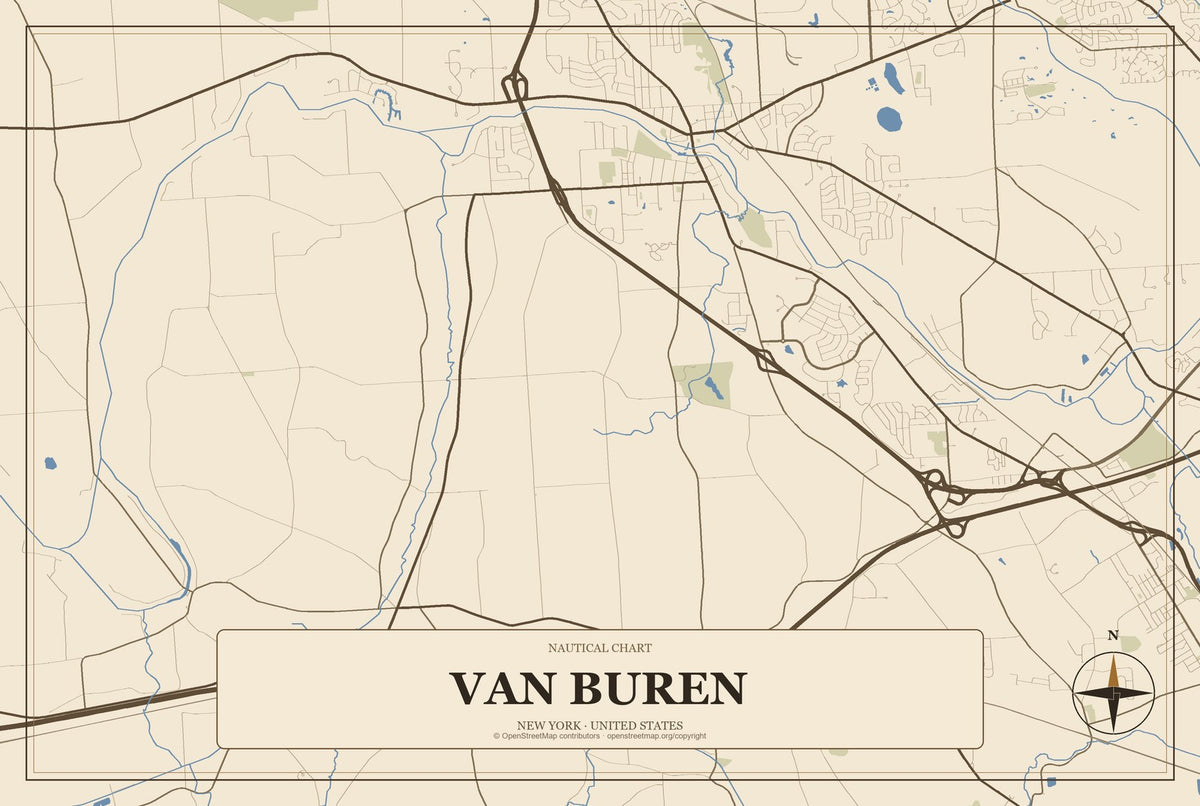 Van Buren, New York City Map Aluminum Sign in Heritage Nautical style