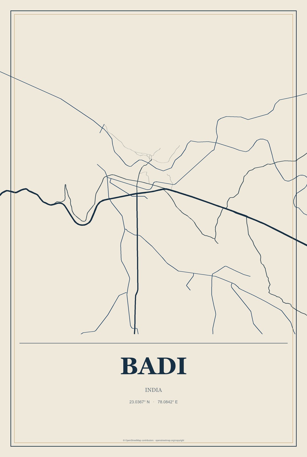 Badi, India City Map Aluminum Sign in Coastal Cutout style
