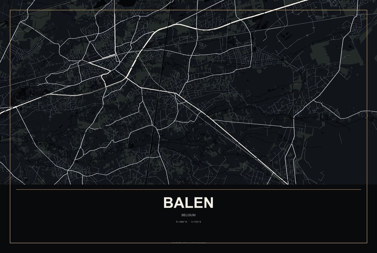 Balen, Belgium City Map Aluminum Sign in Metropolitan Noir style