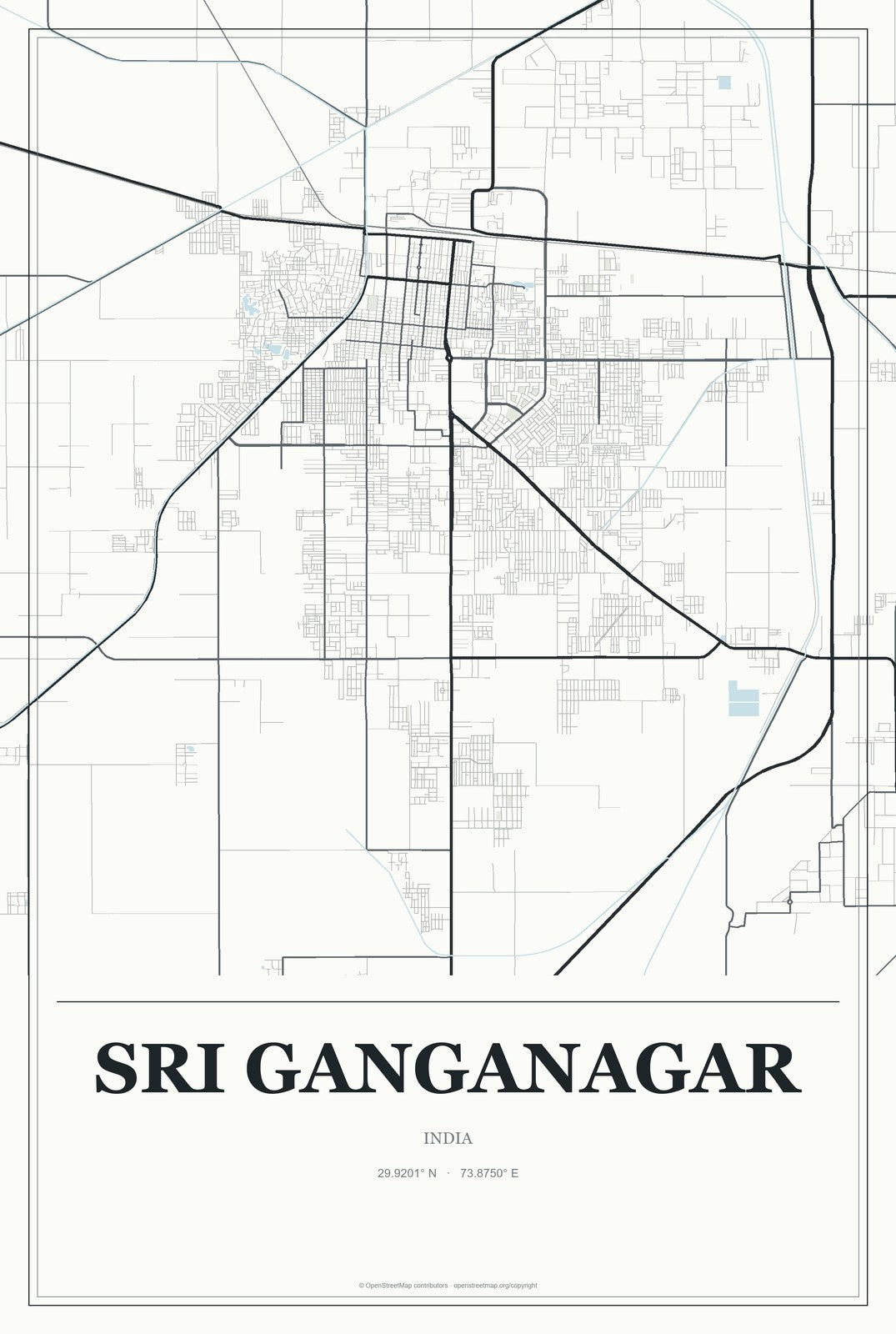Sri Ganganagar, India City Map Aluminum Sign in Gallery Air style