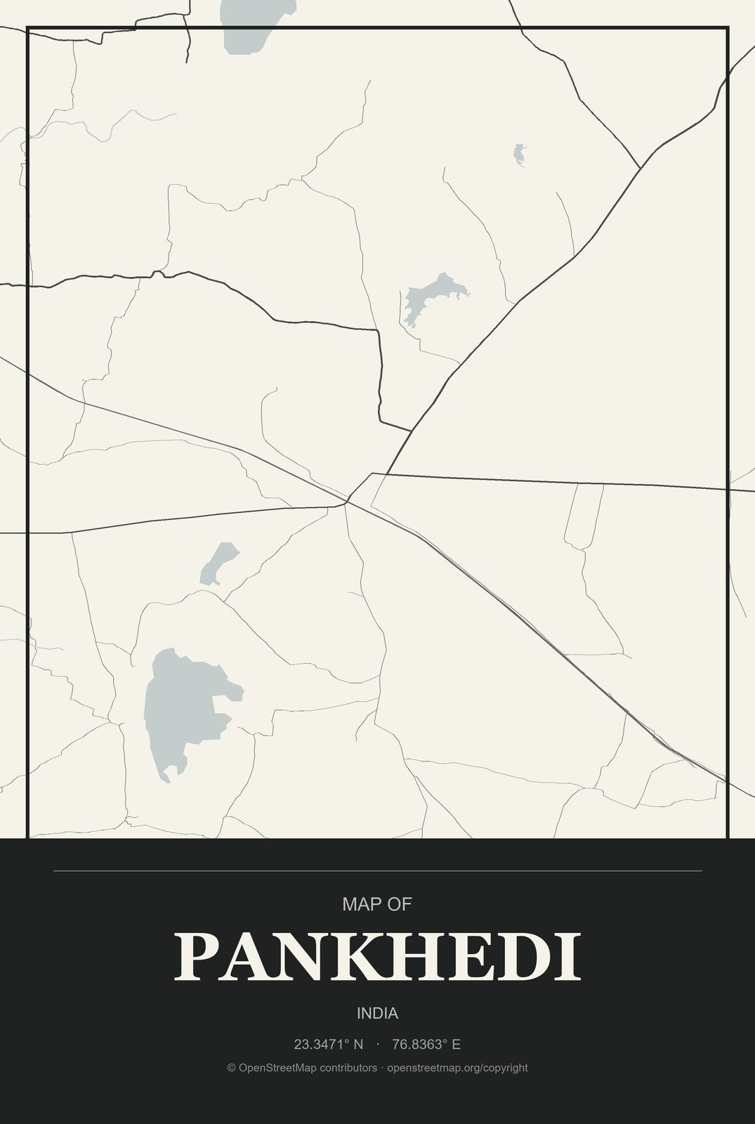 Pankhedi, India City Map Aluminum Sign in Museum Plaque style
