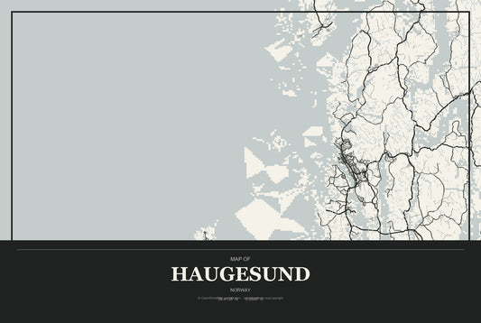 Haugesund, Norway City Map Aluminum Sign in Museum Plaque style