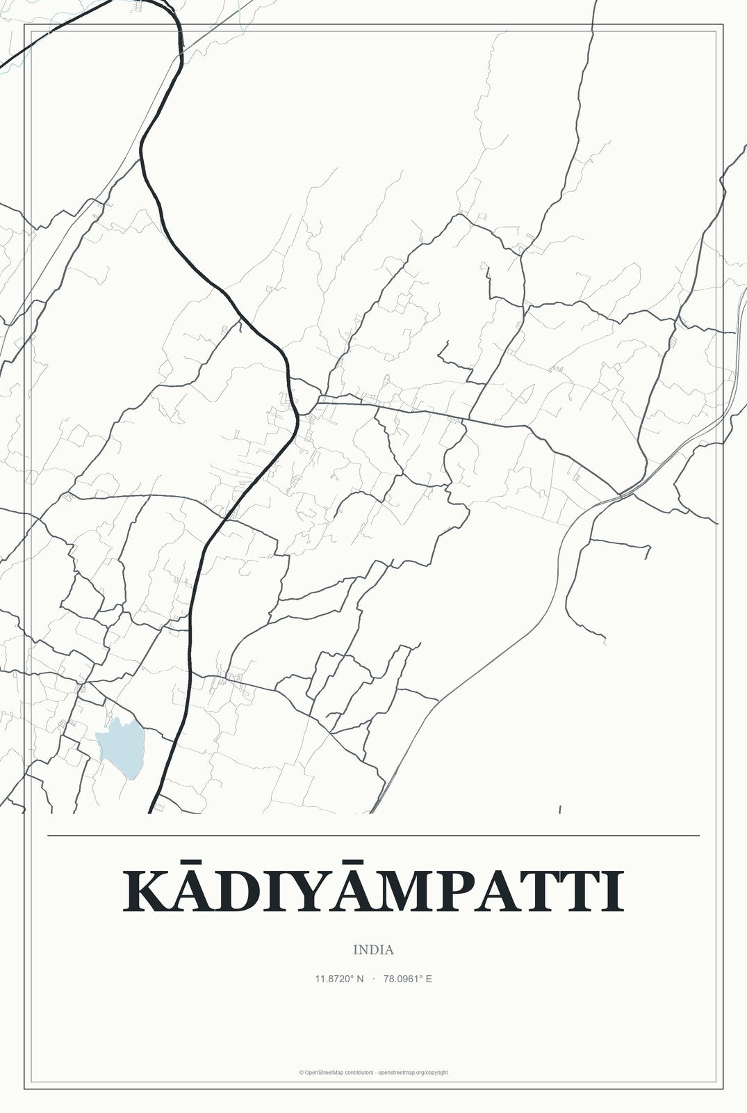 Kādiyāmpatti, India City Map Aluminum Sign in Gallery Air style