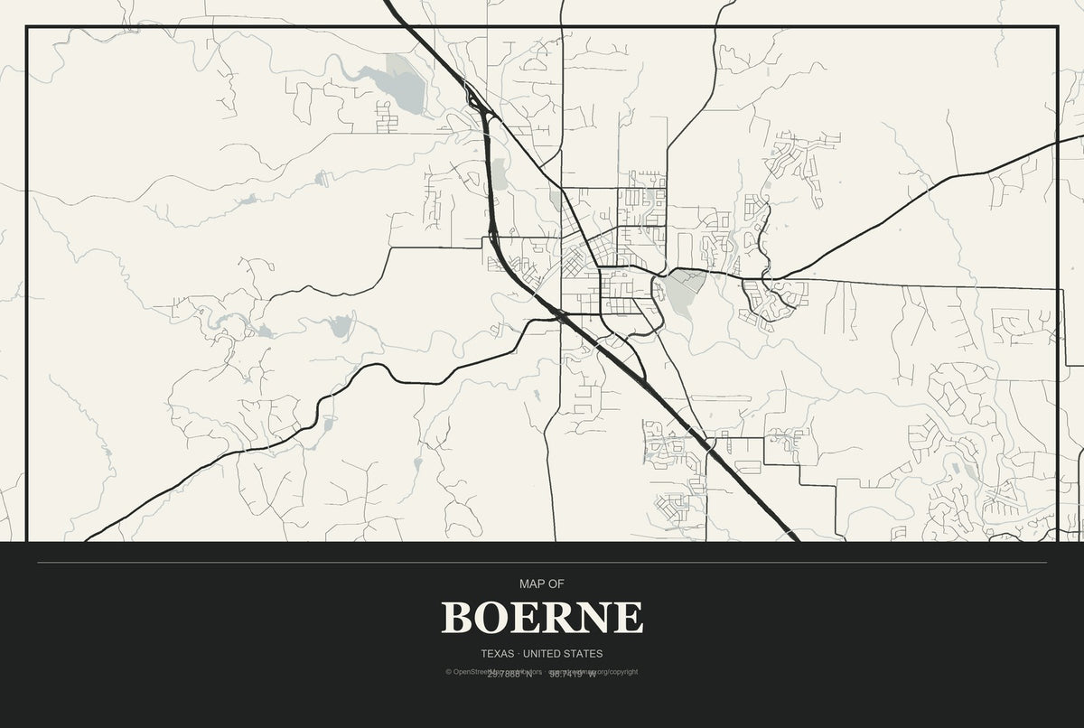 Boerne, Texas City Map Aluminum Sign in Museum Plaque style