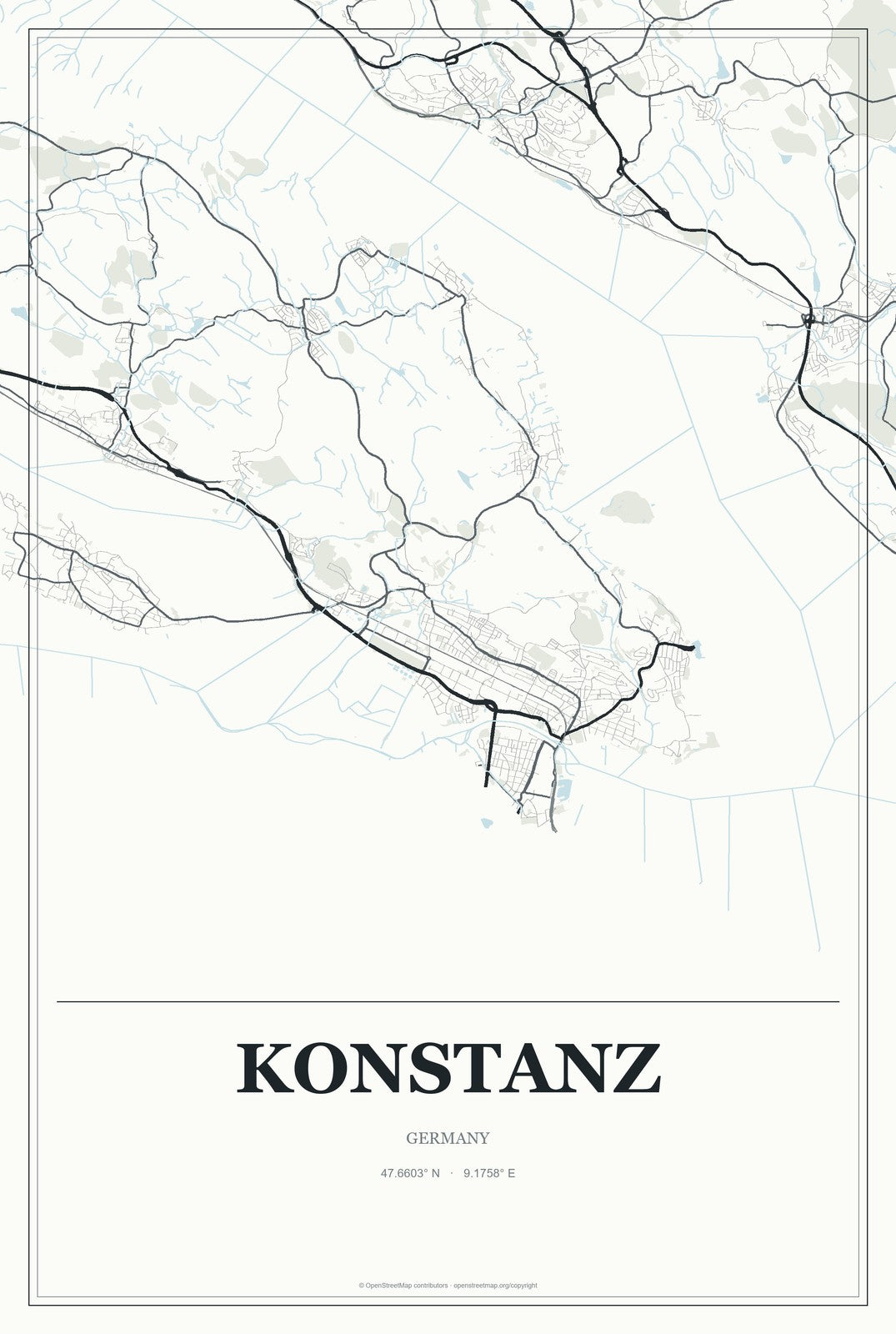 Konstanz, Germany City Map Aluminum Sign in Gallery Air style