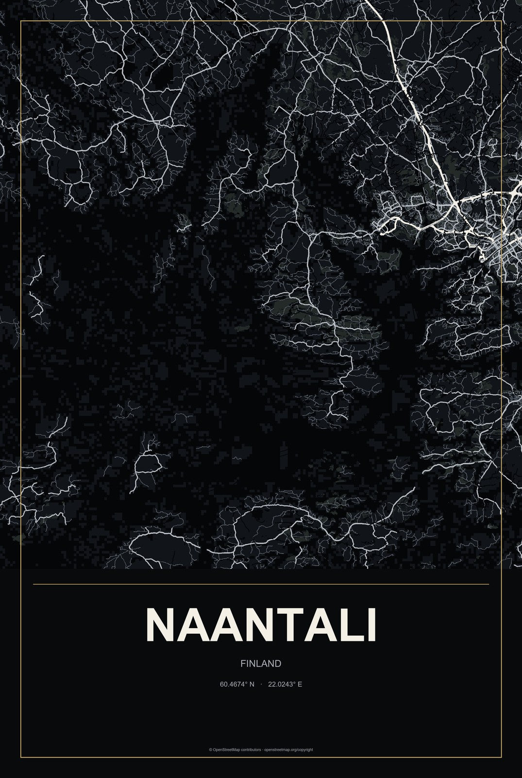 Naantali, Finland City Map Aluminum Sign in Metropolitan Noir style
