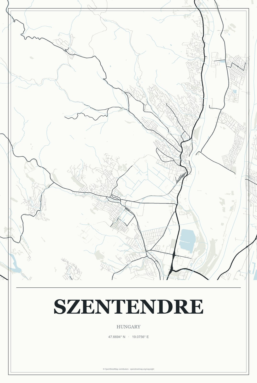 Szentendre, Hungary City Map Aluminum Sign in Gallery Air style