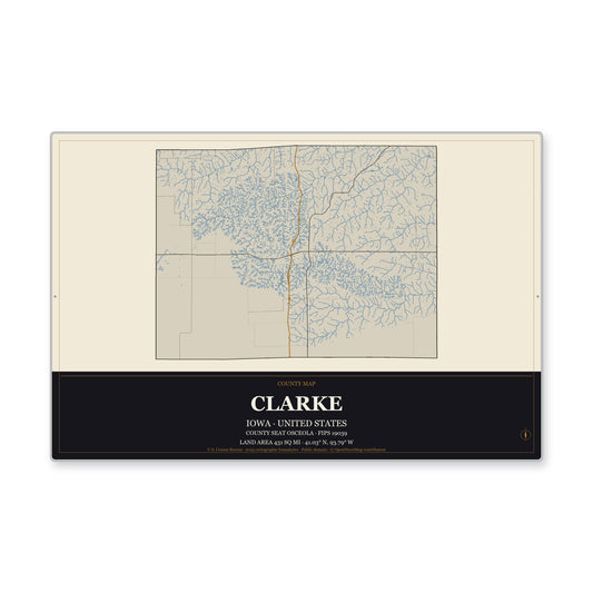 Clarke County, Iowa Map Aluminum Sign in Museum Plaque style