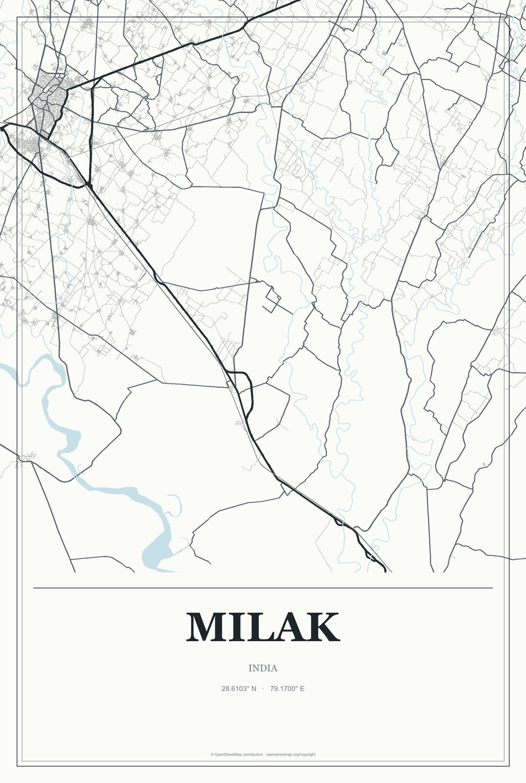 Milak, India City Map Aluminum Sign in Gallery Air style