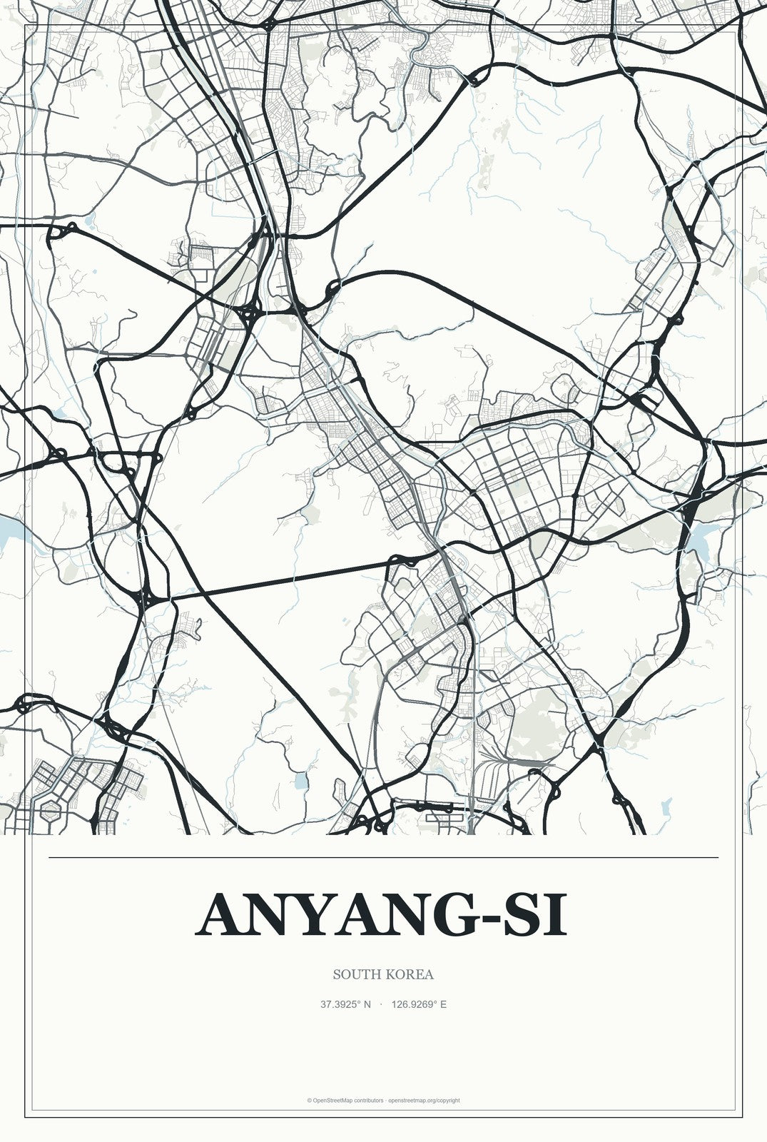 Anyang-si, South Korea City Map Aluminum Sign in Gallery Air style