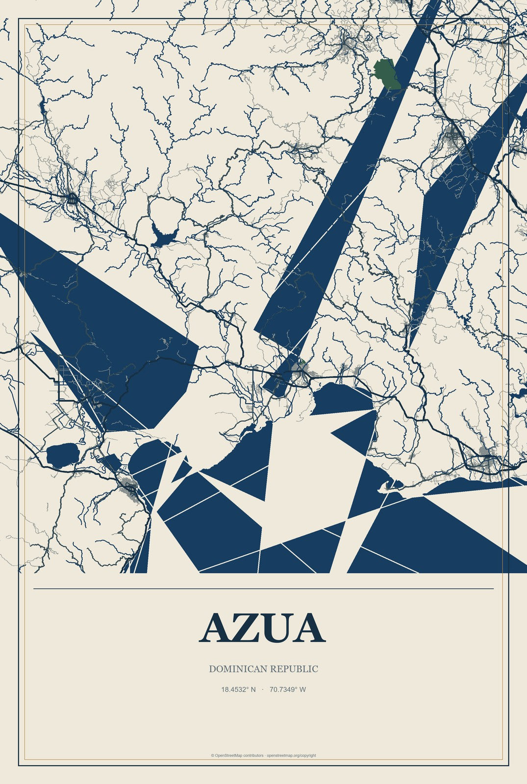 Azua, Dominican Republic City Map Aluminum Sign in Coastal Cutout style
