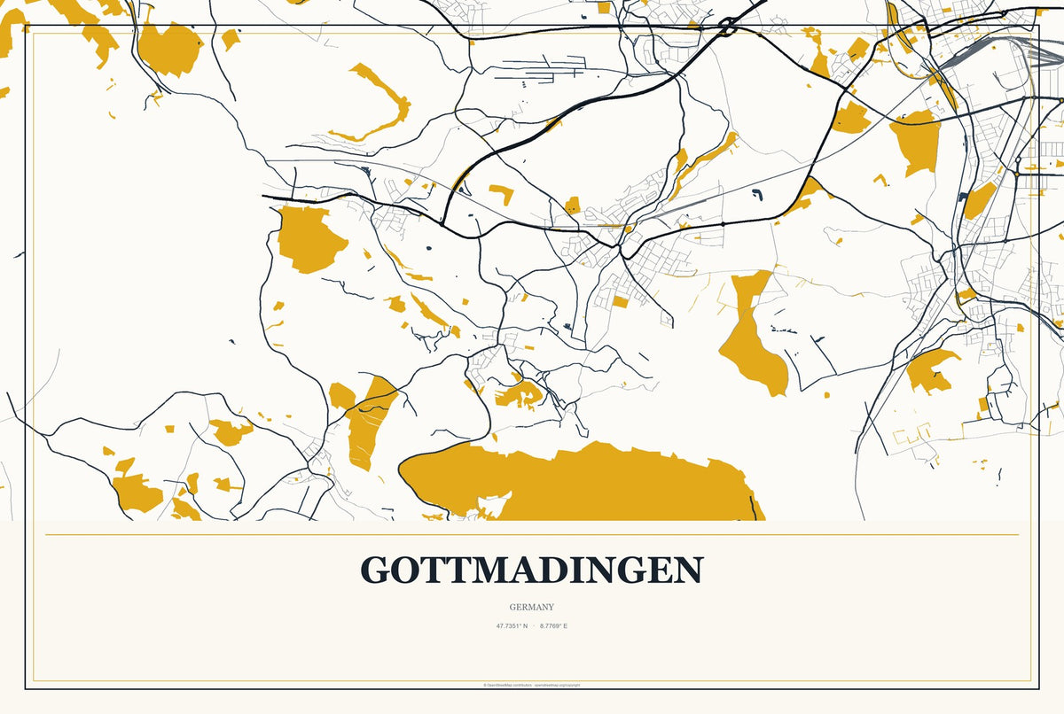 Gottmadingen, Germany City Map Aluminum Sign in Citrine Modern style