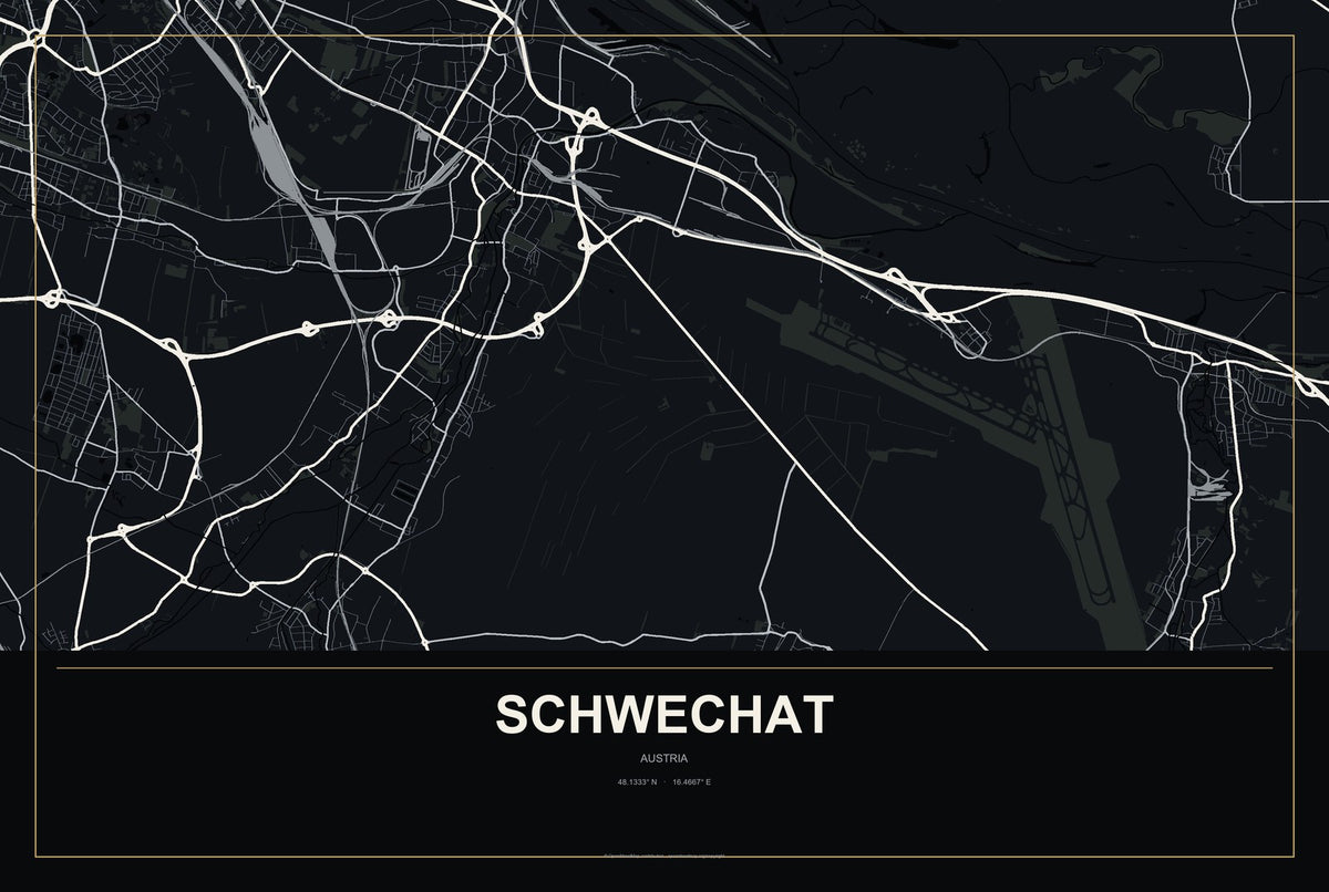 Schwechat, Austria City Map Aluminum Sign in Metropolitan Noir style