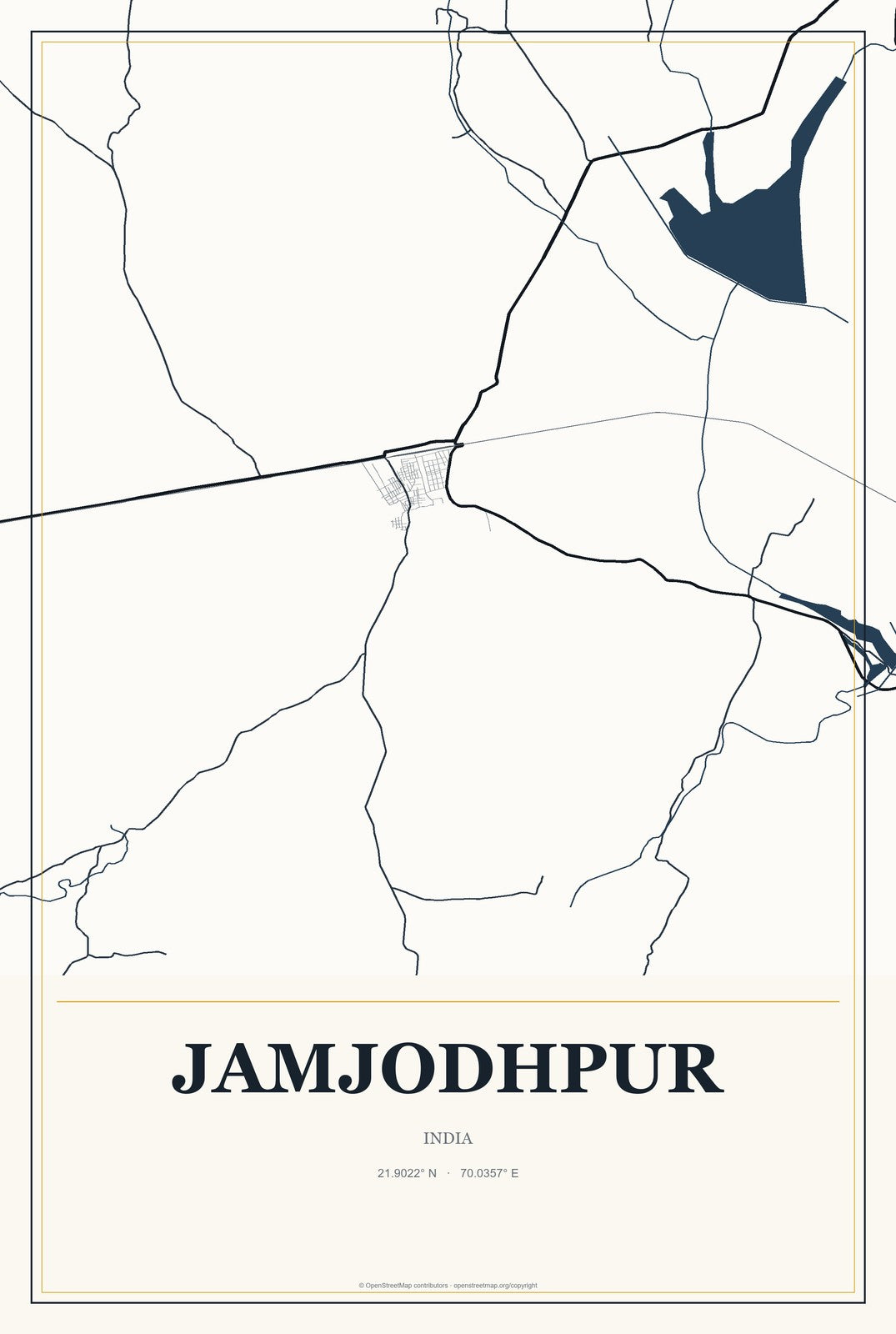 Jamjodhpur, India City Map Aluminum Sign in Citrine Modern style