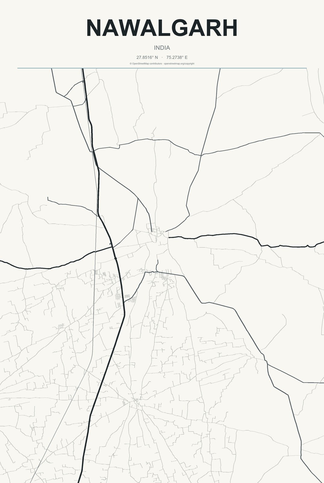 Nawalgarh, India City Map Aluminum Sign in Headline Atlas style