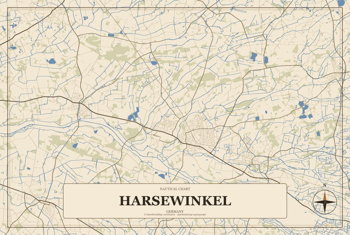 Harsewinkel, Germany City Map Aluminum Sign in Heritage Nautical style