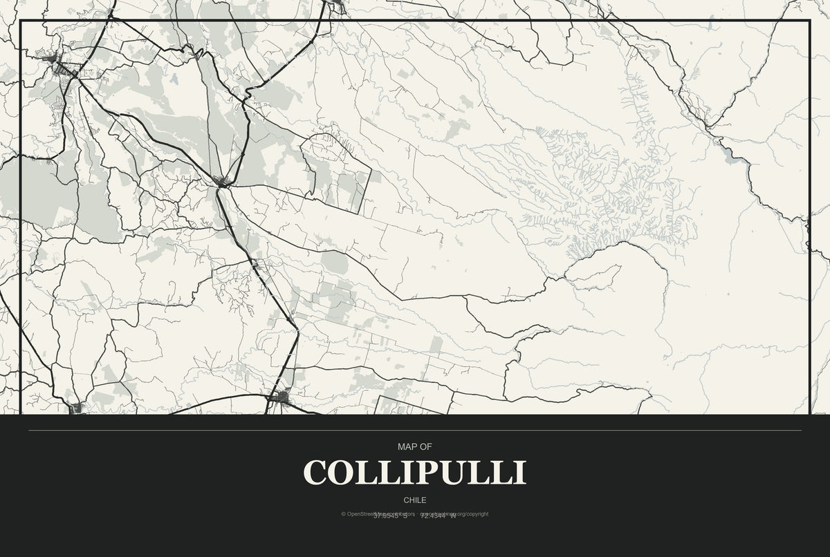 Collipulli, Chile City Map Aluminum Sign in Museum Plaque style