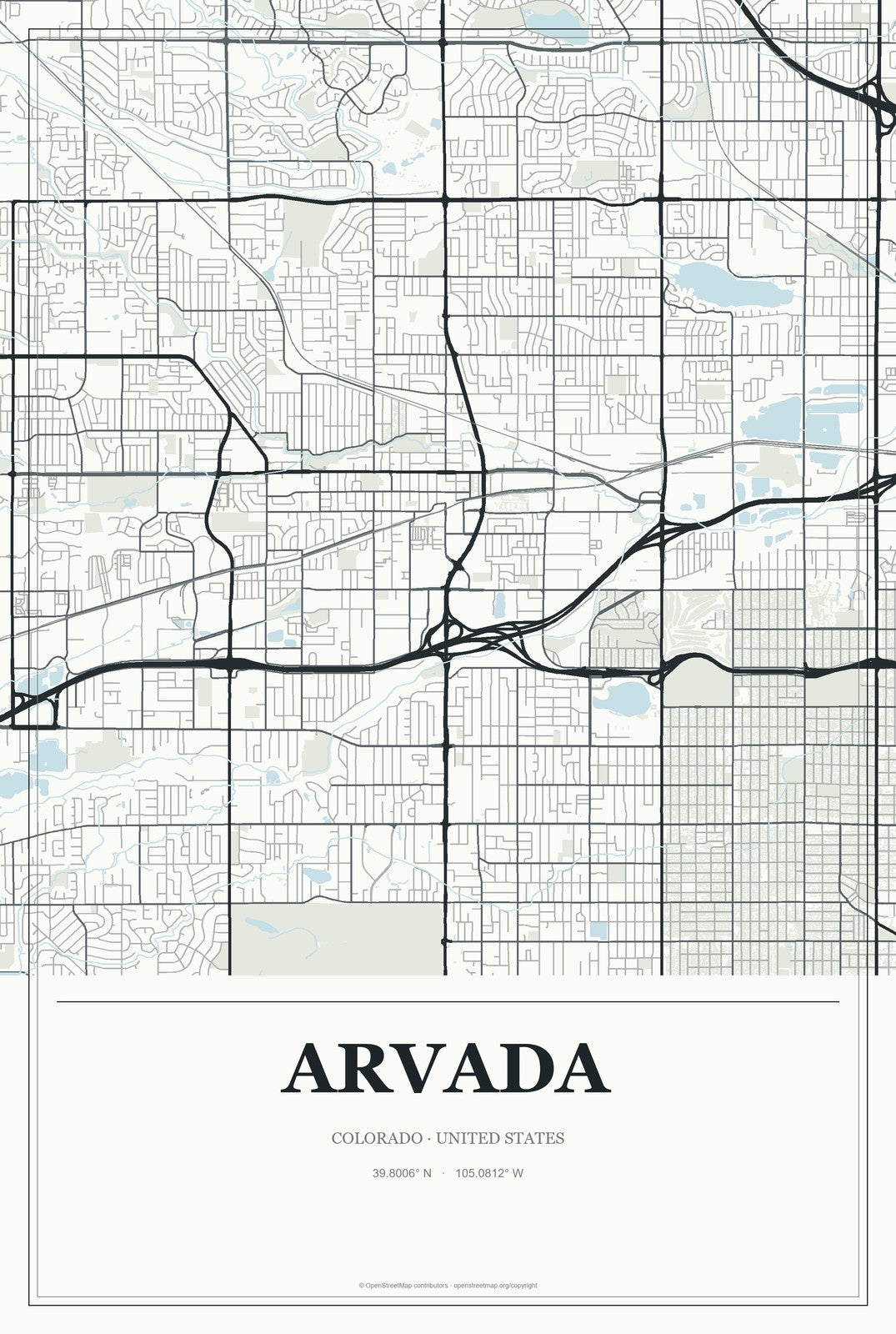 Arvada, Colorado City Map Aluminum Sign in Gallery Air style