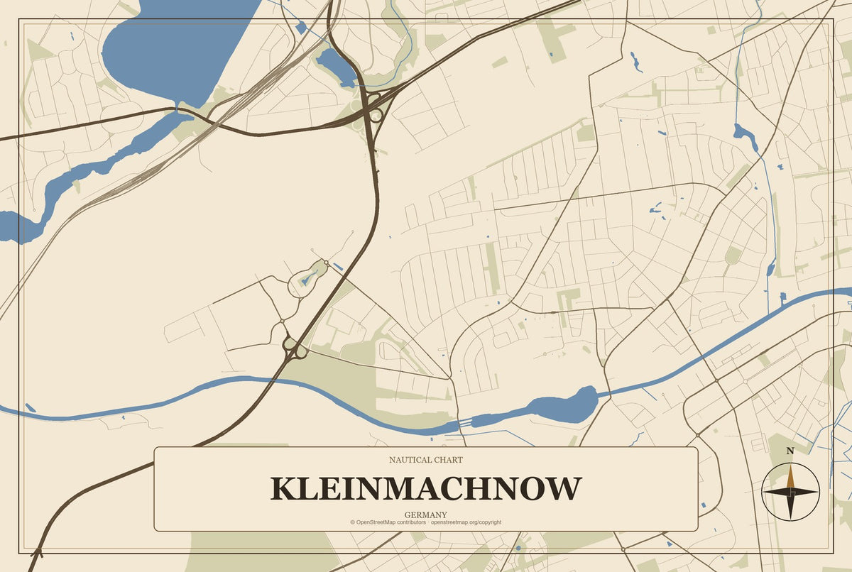 Kleinmachnow, Germany City Map Aluminum Sign in Heritage Nautical style