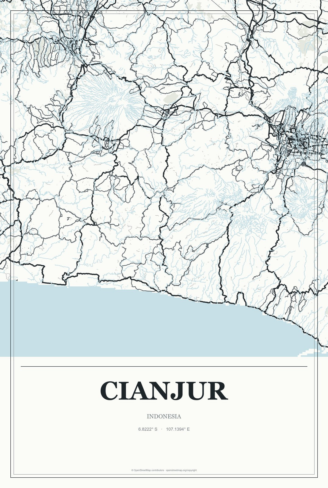 Cianjur, Indonesia City Map Aluminum Sign in Gallery Air style