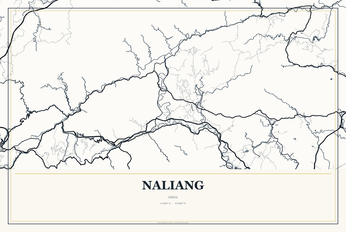 Naliang, China City Map Aluminum Sign in Citrine Modern style