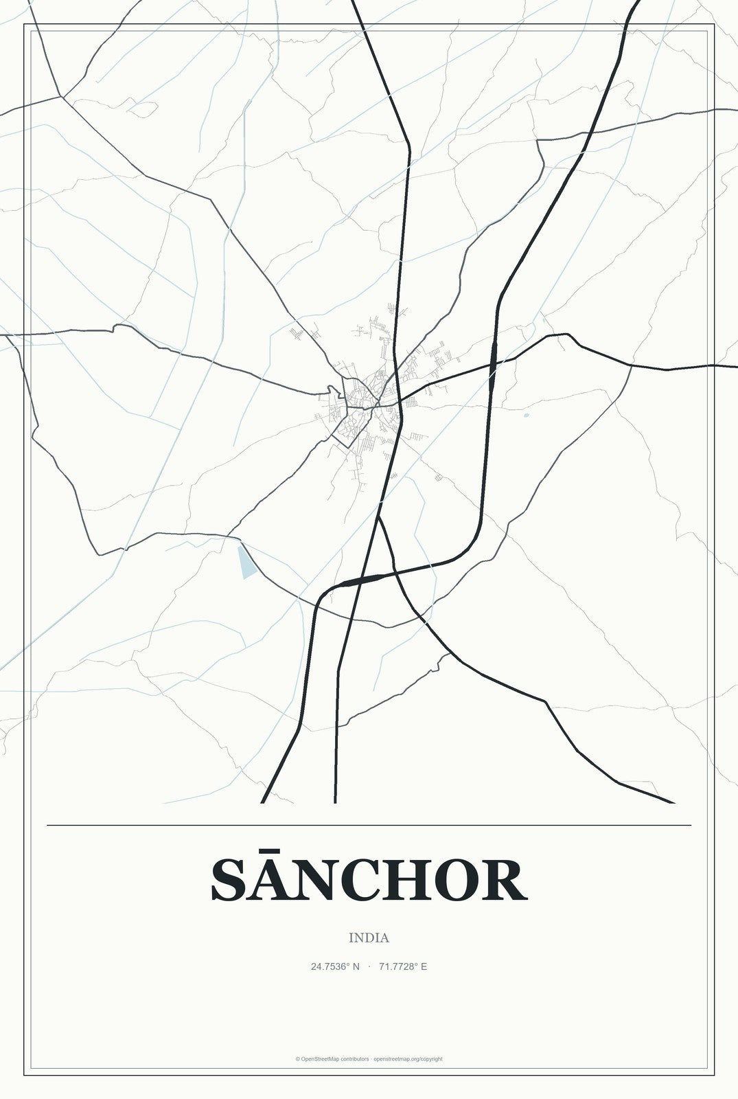 Sānchor, India City Map Aluminum Sign in Gallery Air style