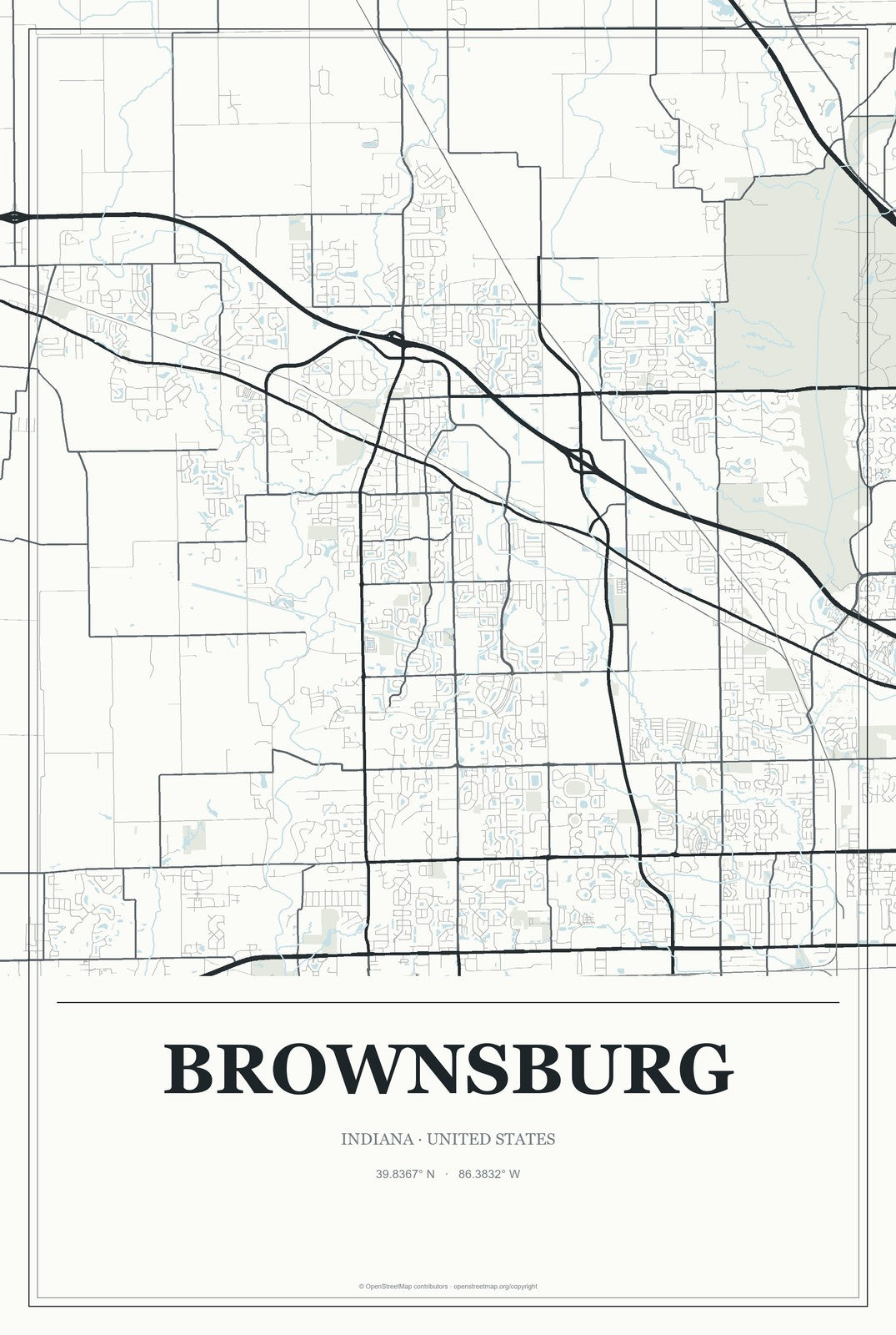 Brownsburg, Indiana City Map Aluminum Sign in Gallery Air style