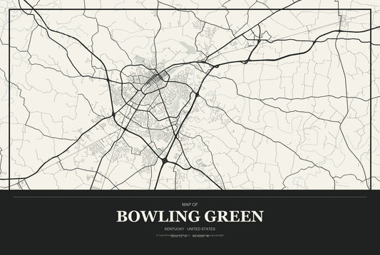 Bowling Green, Kentucky City Map Aluminum Sign in Museum Plaque style