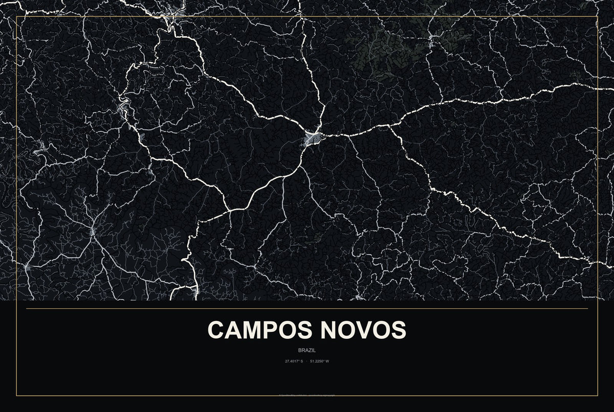 Campos Novos, Brazil City Map Aluminum Sign in Metropolitan Noir style