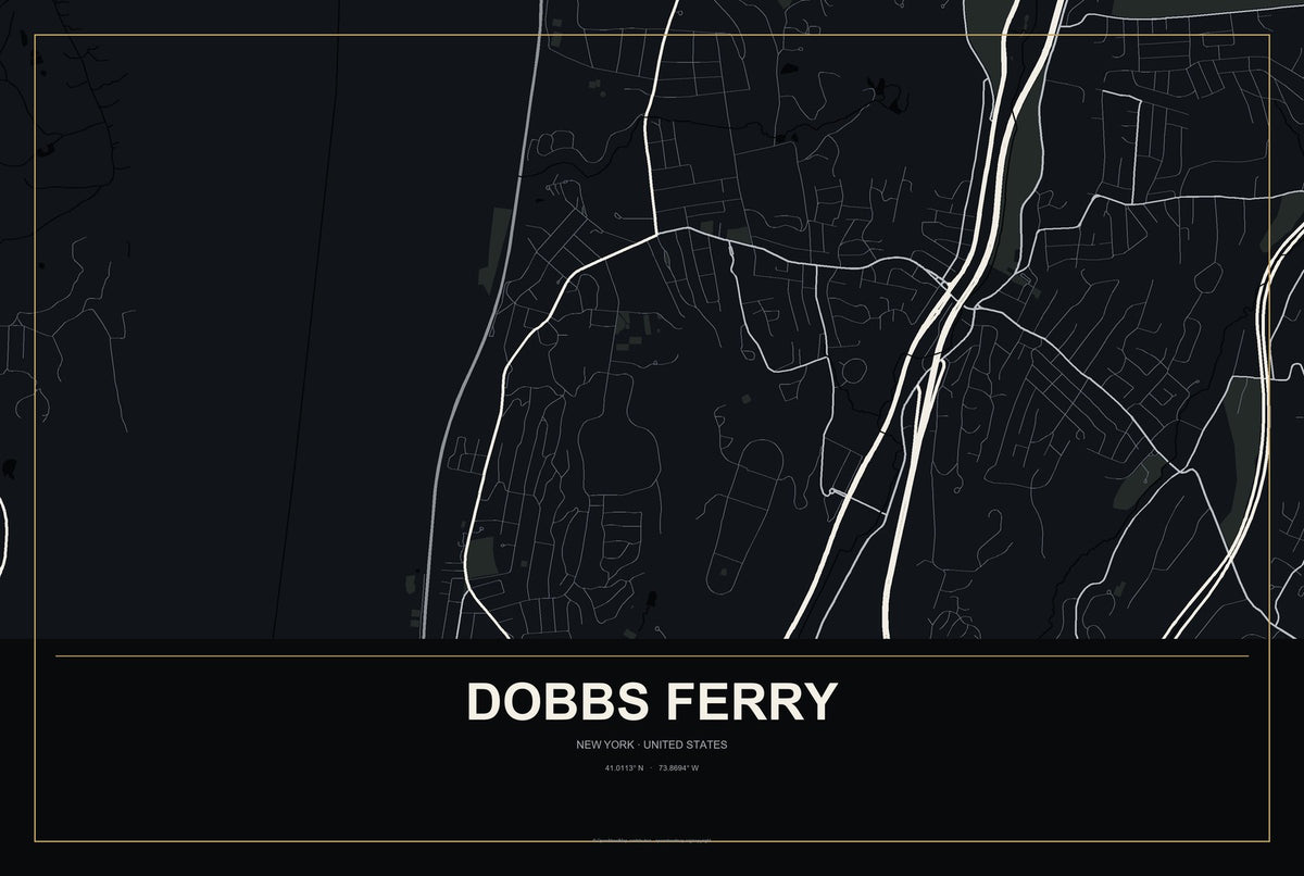 Dobbs Ferry, New York City Map Aluminum Sign in Metropolitan Noir style