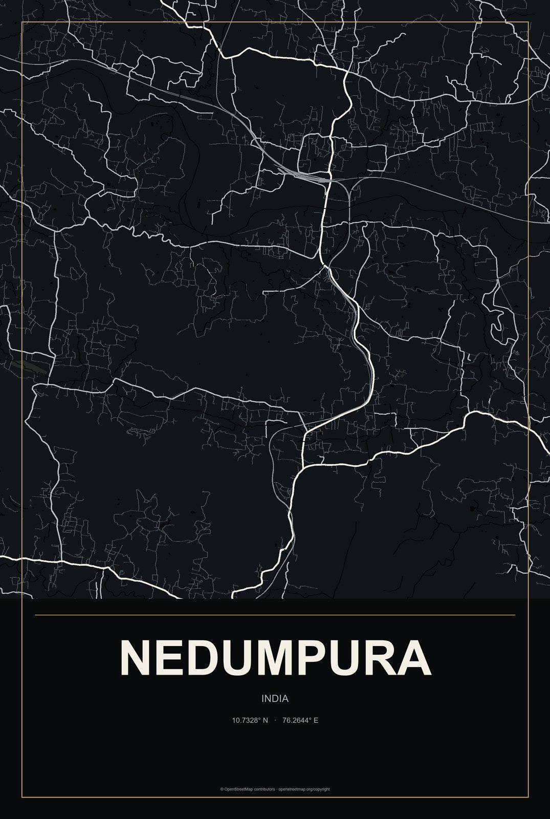 Nedumpura, India City Map Aluminum Sign in Metropolitan Noir style