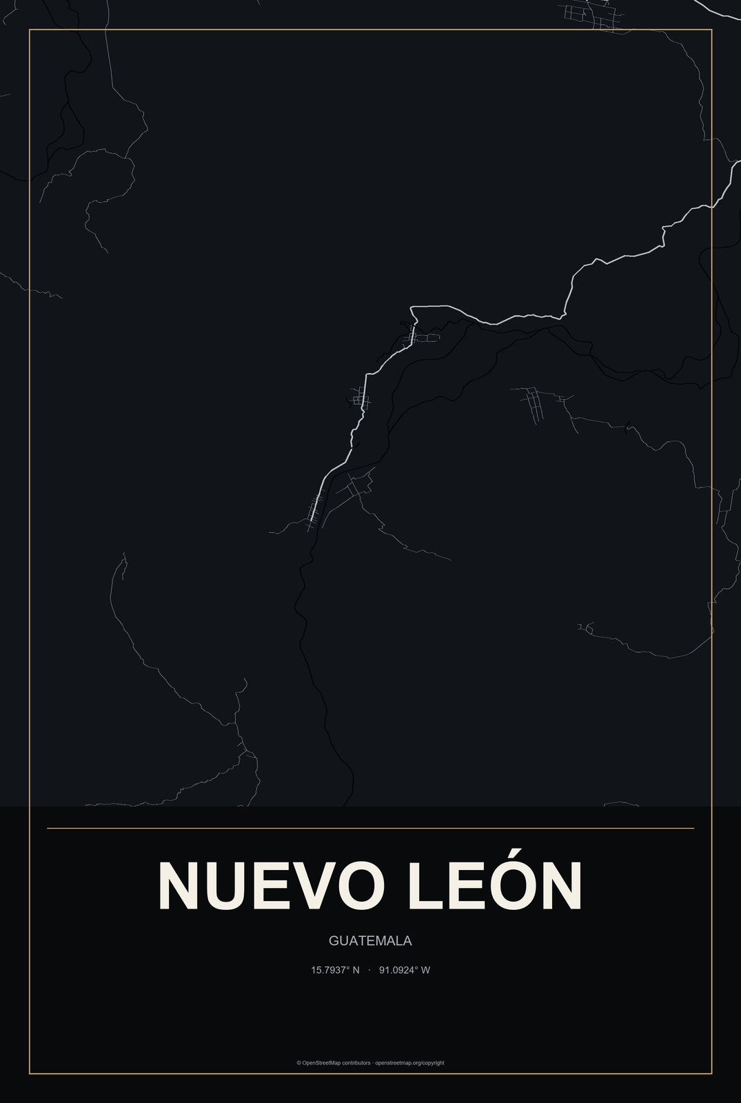 Nuevo León, Guatemala City Map Aluminum Sign in Metropolitan Noir style